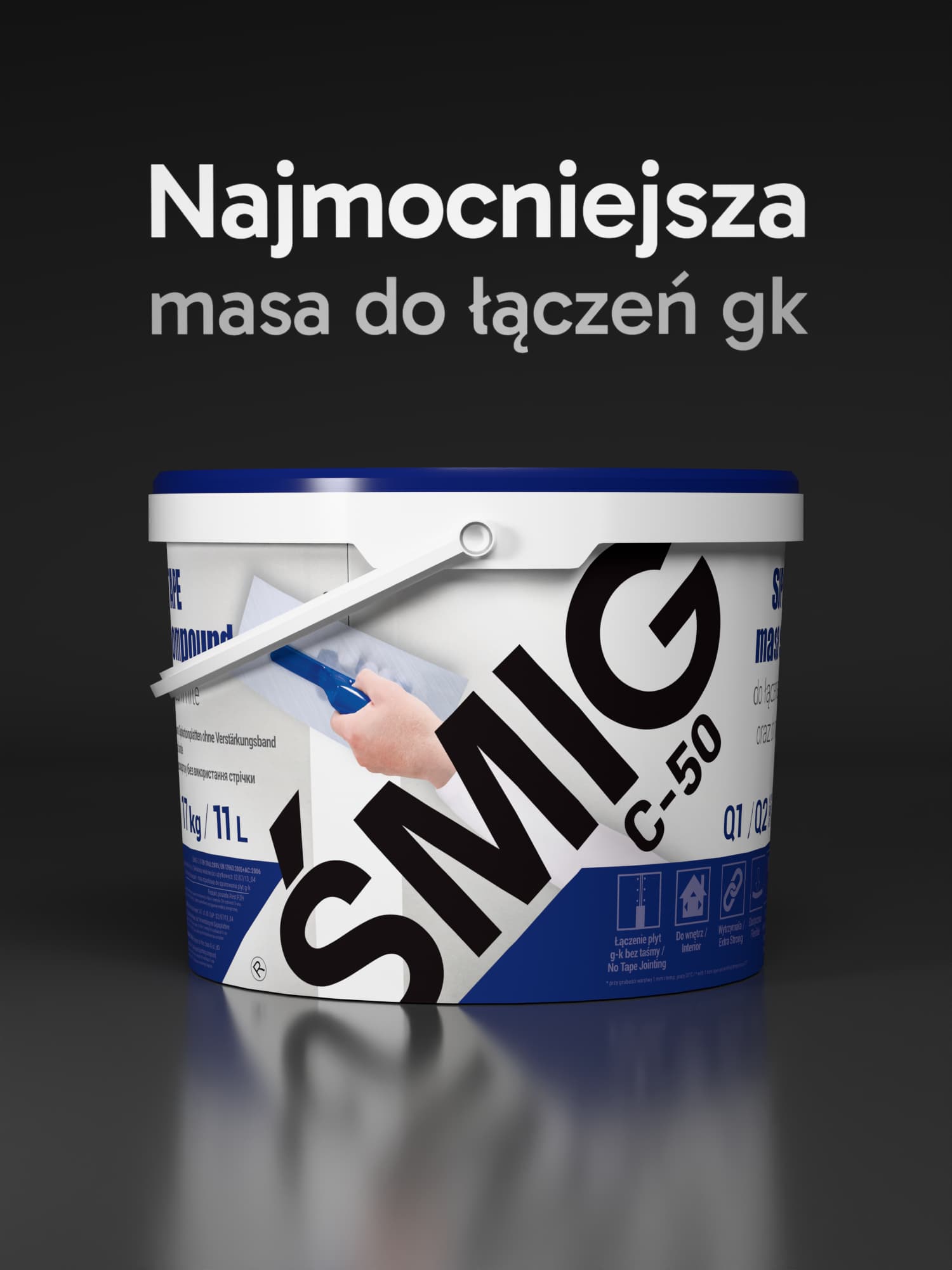 Supermocna Masa Szpachlowa do łączenia płyt g-k i naprawy uszkodzeń ŚMIG C-50